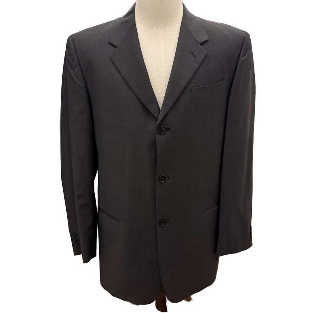 Donna Karan Signature Made in Italy 100% Wool 3-Button Nero Suit Jacket 44 Long